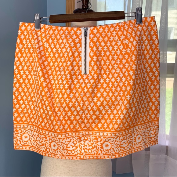 J. Crew Orange Batik Print Stretch Skirt - Picture 6 of 8